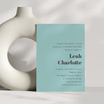 Convite Mínimo Moderno Aqua Azul Bat Simples Mitzvah<br><div class="desc">Azul Aqua e Cinzas minimalistas modernos retro Simples Casamento Bat Mitzvah Convite</div>