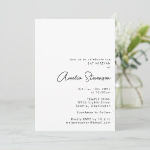 Convite Mínimo Moderno Bat Negro e Branco Mitzvah