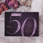 Convite Mínimo moderno brilho roxo 50 anos<br><div class="desc">O moderno minimalista 50º convite de aniversário apresenta o na moda faux púrpura glitter número 50 e os detalhes do seu partido em fontes douradas clássicas em fundo roxo profundo, simples e elegante, convite para o aniversário do marco de surpresa do excelente. a cor de fundo pode ser alterada para...</div>