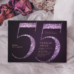 Convite Mínimo moderno brilho roxo 55 anos<br><div class="desc">O moderno minimalista 55º convite de aniversário apresenta o na moda faux violple glitter número 55 e os detalhes do seu partido em dourada serif clássica sobre fundo roxo profundo, simples e elegante convite para o aniversário do marco de surpresa do excelente. a cor de fundo pode ser alterada para...</div>