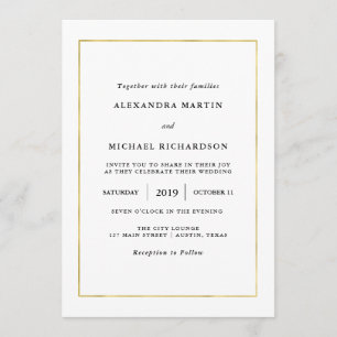 Convite Mínimo Moderno Casamento Dourado Faux