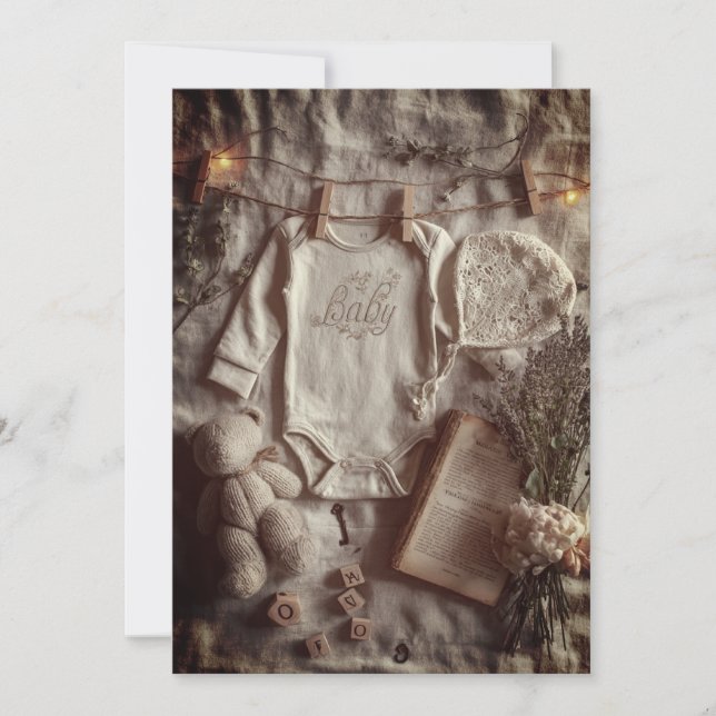 Convite Mínimo & Moderno com Purpurina | Neutro Suave (Frente)