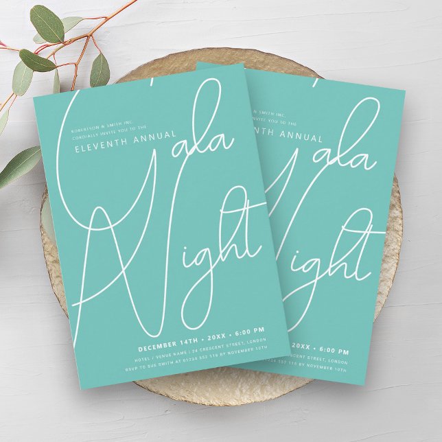 Convite Mínimo moderno de negócios da GALA (Modern Minimal GALA Company Business Teal Invitation)