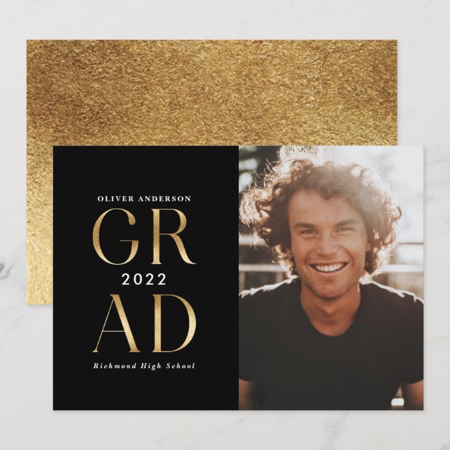 Convite Mínimo moderno de ouro de graduação de fotos em ti (Frente/Verso)