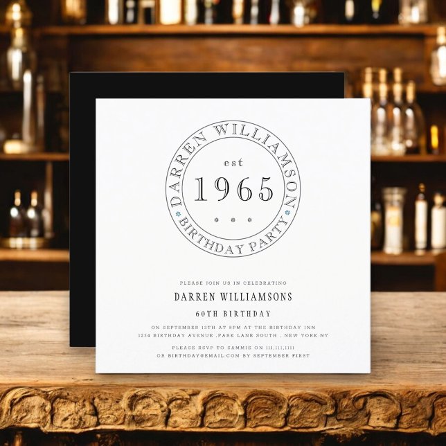 Convite Mínimo moderno de preto branco significa 60 anos (minimal black and white tipography design filly customizable to suite your needs ,men 60th birthday )