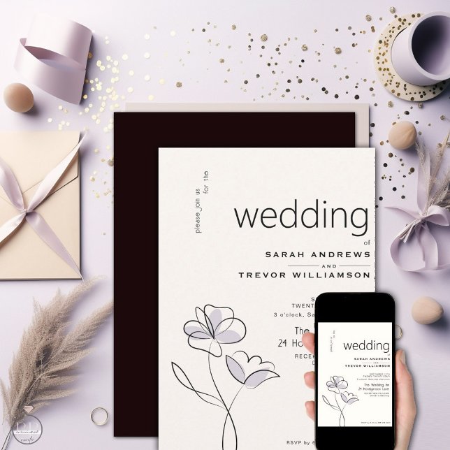 Convite Mínimo Moderno Floral Dusty Plum e Buff (Criador carregado)