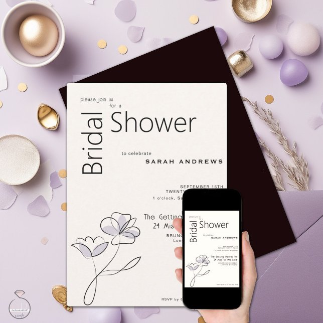 Convite Mínimo Moderno Floral Dusty Plum e Buff (Criador carregado)
