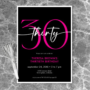 Convite Mínimo Moderno Rosa Trinta Script Aniversário