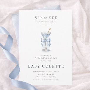 Convite Mínimo Moderno Um Menino Azul Tini Sip & See