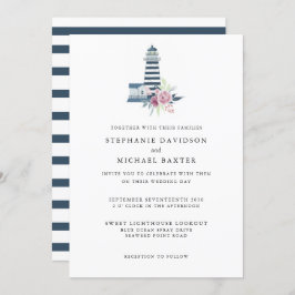 Convite Mínimo náutico do farol de aquarela elegante