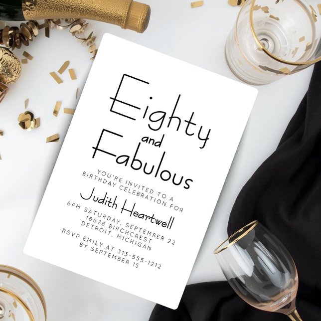 Convite Mínimo Oitenta e Fabuloso Aniversário de 80 anos (Criador carregado)