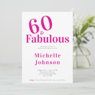 Convite Mínimo Rosa 60 & Fabuloso Aniversário de 60 anos