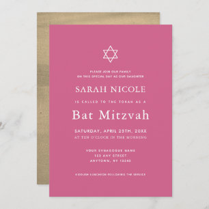 Convite Mínimo rosa e Dourado Bat Mitzvah