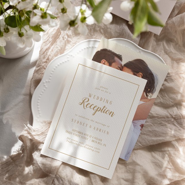 Convite Mínimo Simples|Quadro de Recepção de Fotos Dourada (Criador carregado)