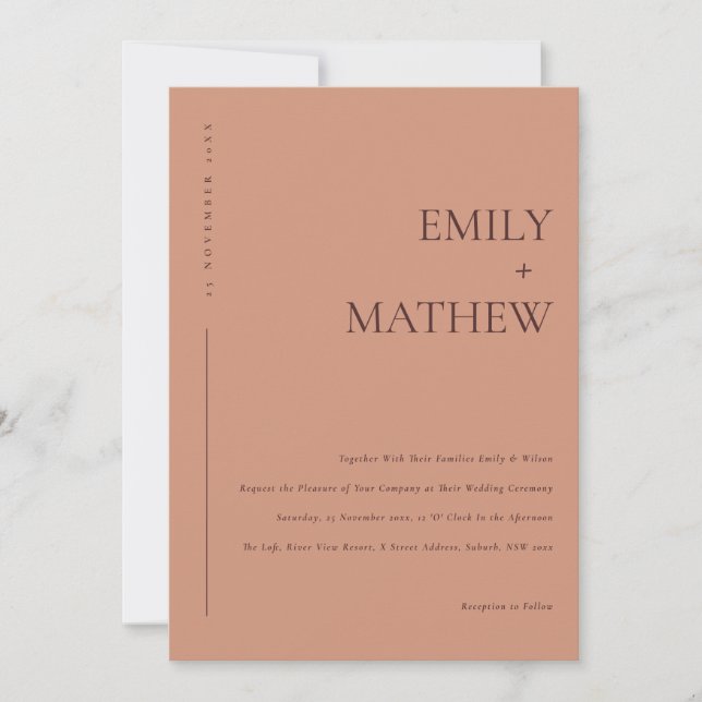 CONVITE MÍNIMO TERRACOTTA RUST ORANGE TYPOGRAPHY CASAMENTO (Frente)