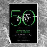 Convite Mínimo Verde Moderno 50 Script Aniversário<br><div class="desc">Moderno e chic,  este convite de aniversário combina preto clássico e branco com sotaques de verde limão brilhante. É um design mínimo é um design simples e divertido para celebrar o aniversário do marco. Criado pela imprensa simplesmente de farmácia.</div>