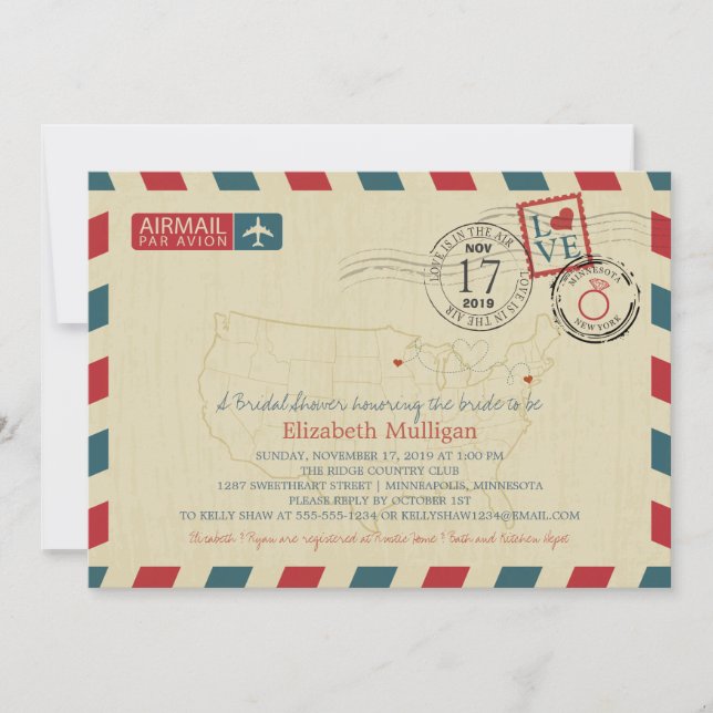 Convite Minnesota e New York Airmail | Chá de panela (Frente)