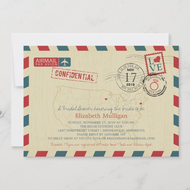 Convite Minnesota e New York Airmail | Chá de panela (Frente)