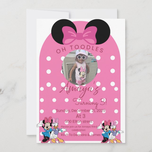 Convite Minnie Mouse birthday invitations theme (Frente)