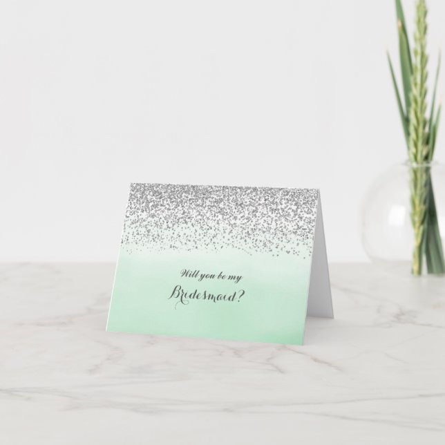 Convite Mint and Silver Will You Be My Bridesmaid Card (Frente)