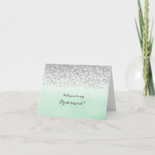 Convite Mint and Silver Will You Be My Bridesmaid Card