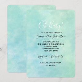 Convite Mint Aqua Blue Tie Dye Watercolor