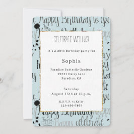 Convite Mint Birthday Celebration Balloons Confetti