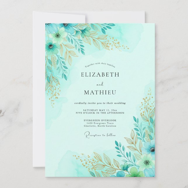 Convite Mint Blissful Spring Wedding (Frente)