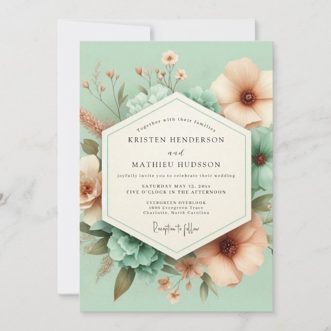 Convite Mint Blossom Whimsical Wedding (Frente)