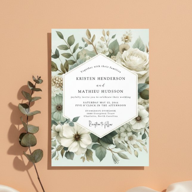 Convite Mint Botanical Elegance Wedding (Criador carregado)