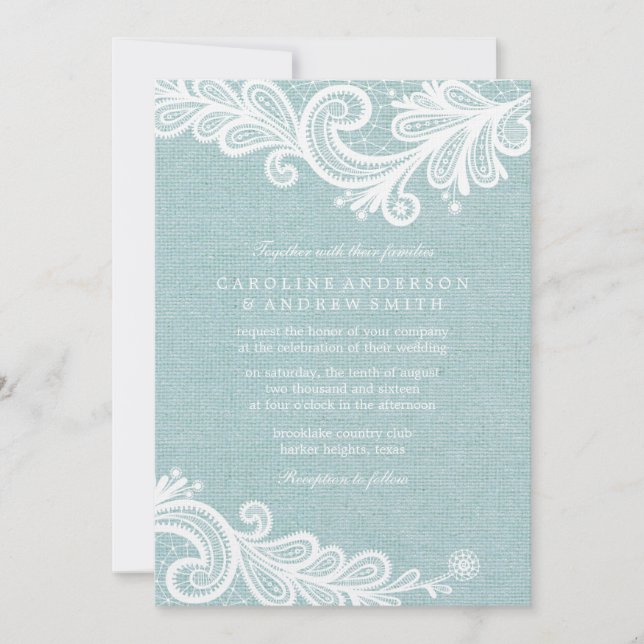 Convite Mint Burlap e Lace Wedding (Frente)