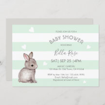 Mint Cinza Bunny Baby Shower Invants