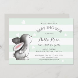 Convite Mint Cinza Heart Bunny Baby Shower