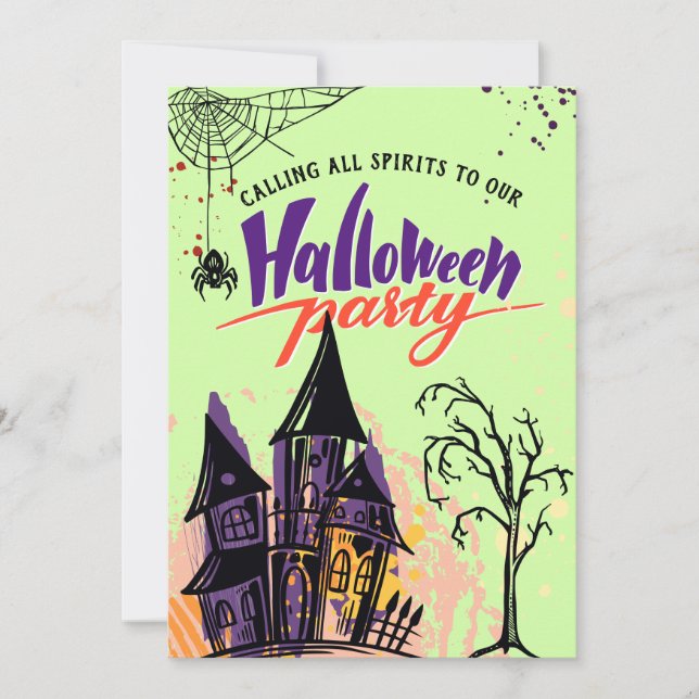 Convite Mint Colorful Abstrato Halloween Party (Frente)