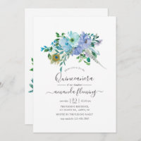 Mint e Blue Watercolor Boho Floral Quinceañera