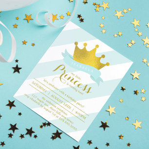 Convite Mint e Dourada Festa de aniversário da Princesa