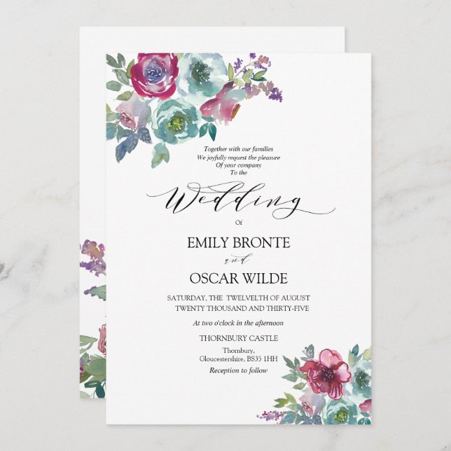 Convite Mint e Mauve Floral Wedding (Frente/Verso)