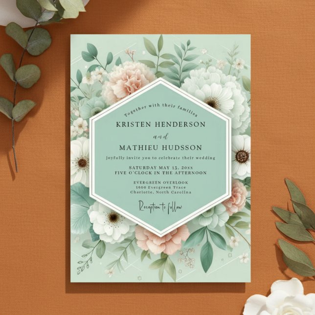 Convite Mint Floral Enchantment Wedding (Criador carregado)