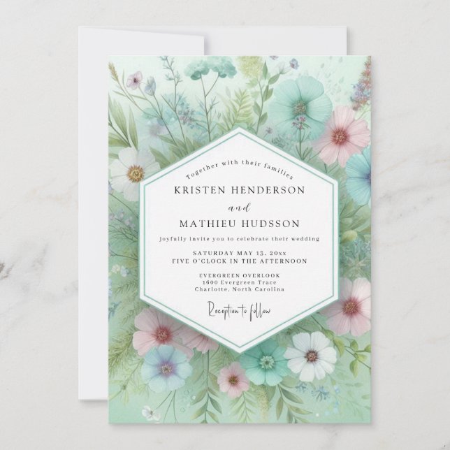Convite Mint Floral Whimsical Wedding (Frente)