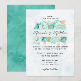 Convite Mint Florals e Dourado Casamento Foliar