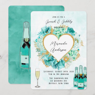 Convite Mint Florals e Dourado Foliage Brunch & Bubble