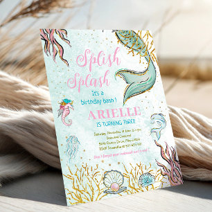 Convite Mint Glitter Sereia sob o mar