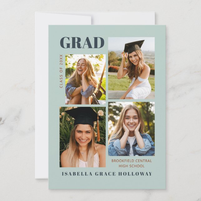 Convite Mint Grad Announcement With Photos (Frente)