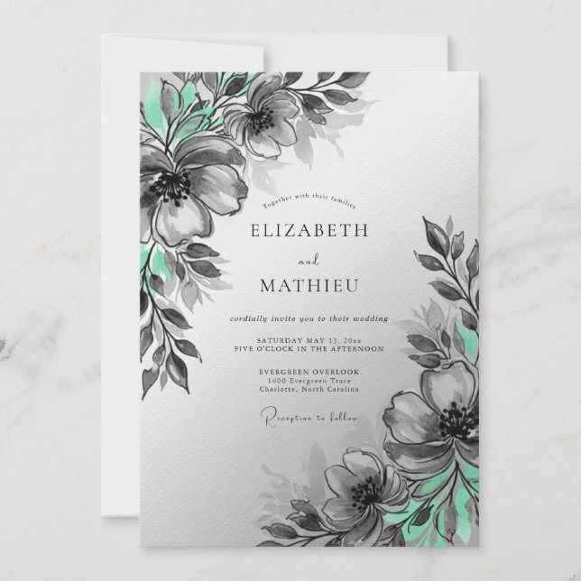 Convite Mint Green Artistic Botanical Wedding (Frente)