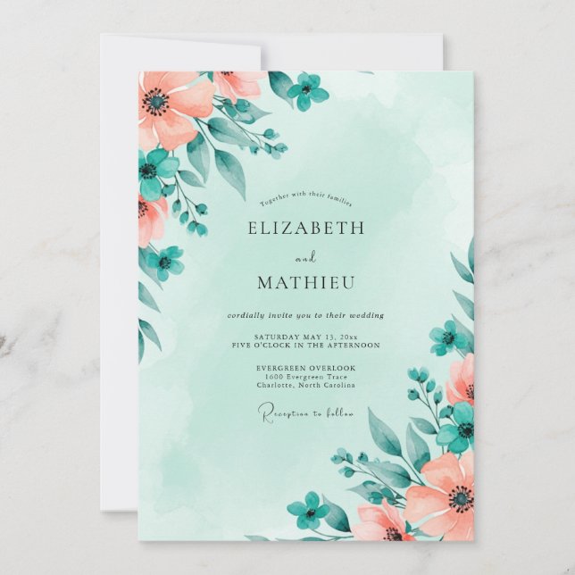 Convite Mint Green Atmospheric Spring Wedding (Frente)