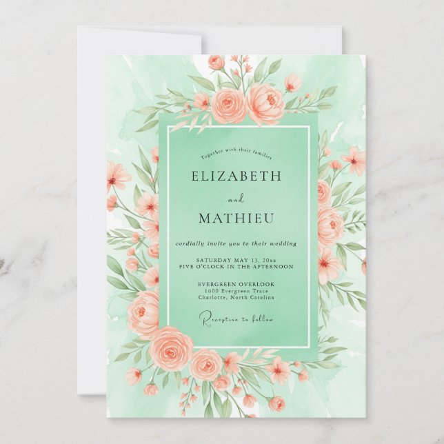 Convite Mint Green Blossoming Spring Wedding (Frente)