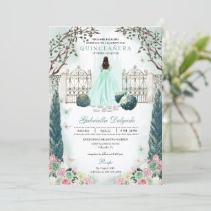 Convite Mint Green Blush Encantado Jardim Quinceanera