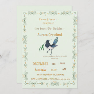 Convite Mint Green Botanical Dove Square Bridal Shower Inv