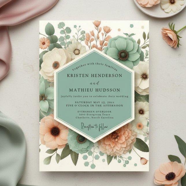 Convite Mint Green Botanical Romance Wedding (Criador carregado)