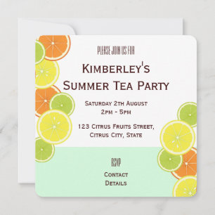 Convite Mint Green Citrus Fruta Slices Summer Tea Party
